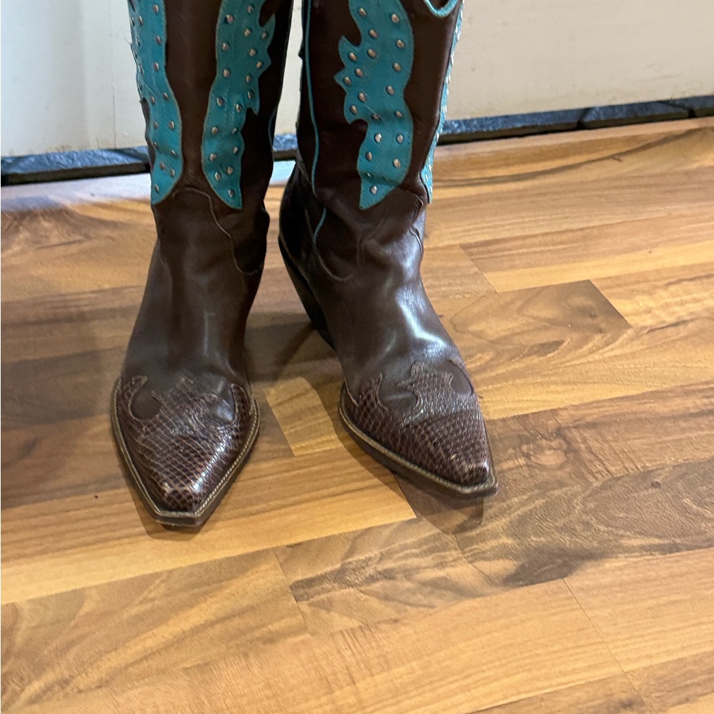 BCBGirls Brown and Teal Cowboy Boots